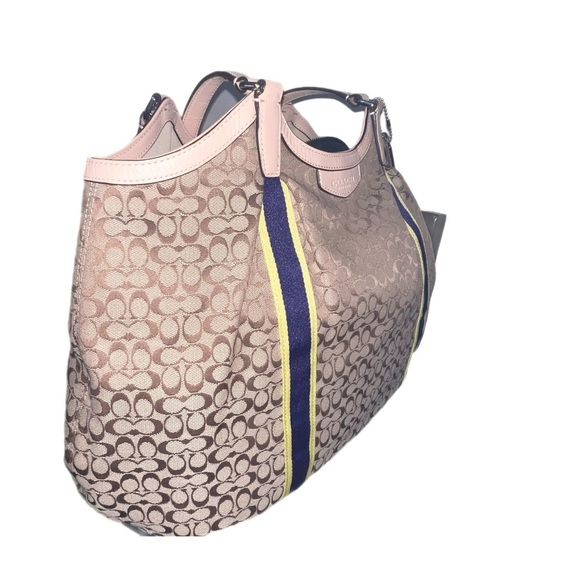 Coach Purse Signature Stripe Devin Shoulder Bag blue vintage D1481-F26131 - Picture 2 of 15